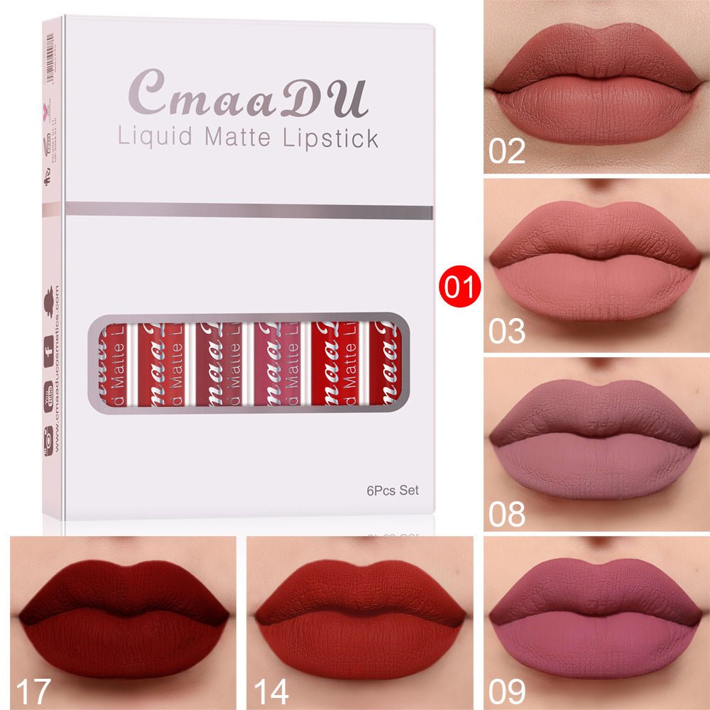 6 Boxes Of Matte Non - stick Cup Waterproof Lipstick Long Lasting Lip Gloss - touchydesign