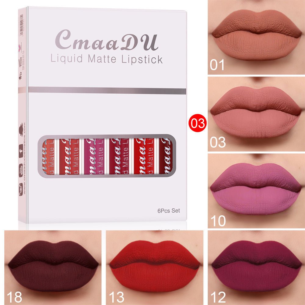 6 Boxes Of Matte Non - stick Cup Waterproof Lipstick Long Lasting Lip Gloss - touchydesign