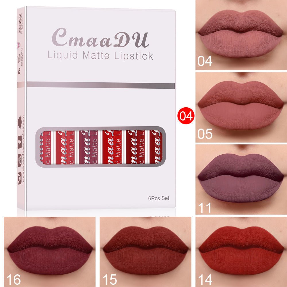 6 Boxes Of Matte Non - stick Cup Waterproof Lipstick Long Lasting Lip Gloss - touchydesign