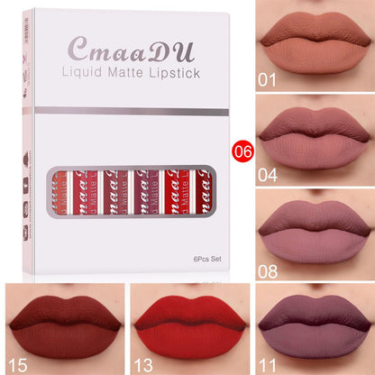 6 Boxes Of Matte Non - stick Cup Waterproof Lipstick Long Lasting Lip Gloss - touchydesign