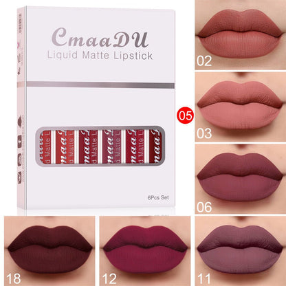 6 Boxes Of Matte Non - stick Cup Waterproof Lipstick Long Lasting Lip Gloss - touchydesign