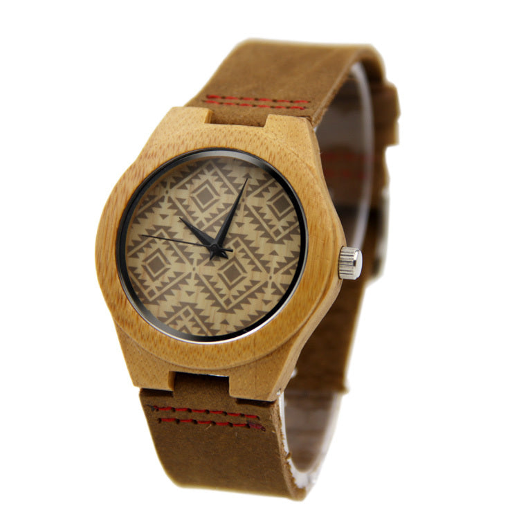 Casual Business Bamboo Leather Strap Watch touchydesign