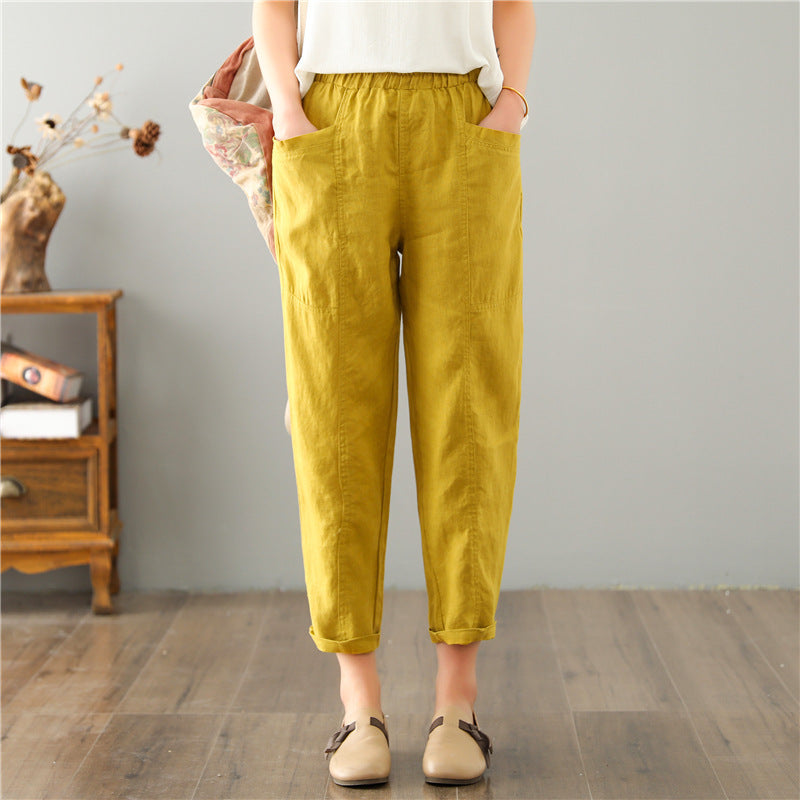 "Women's Linen High Waist Loose Casual Pants - Comfortable and Stylish Leisure Trousers for Relaxed Everyday Wear."