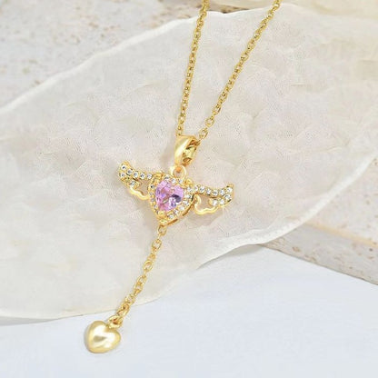 Valentine's Day gift - moving Cupid heart necklace with angel wings and crystal