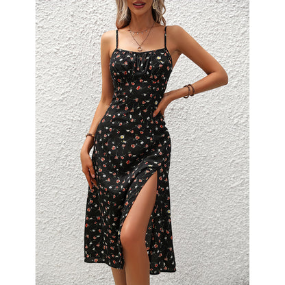 New Polka Dot Print Suspender Dress Summer Sexy Slit Long Dresses For Womens Clothing touchydesign