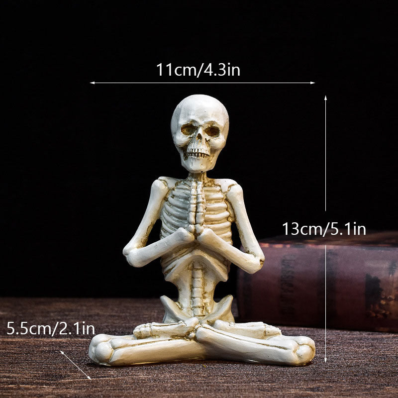 Halloween horror yoga skull skeleton resin ornaments, perfect for spooky desktop decorations or eerie home decor, featuring detailed skeleton modeling