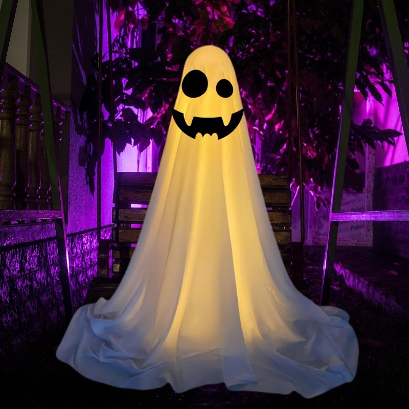 "Ghost Halloween decorations for front porch and courtyard, spooky outdoor decor, haunting ghost figures, Halloween yard decorations, eerie Halloween setup."