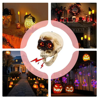 Animated floating skeleton decorations with realistic skull heads and scary sound for Halloween