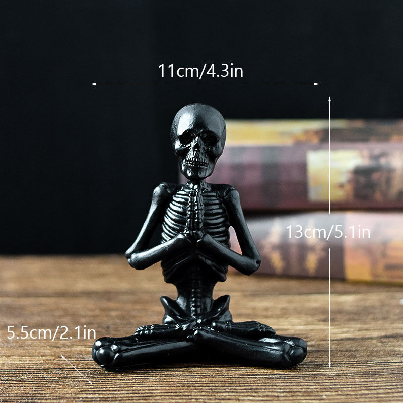 Halloween horror yoga skull skeleton resin ornaments, perfect for spooky desktop decorations or eerie home decor, featuring detailed skeleton modeling