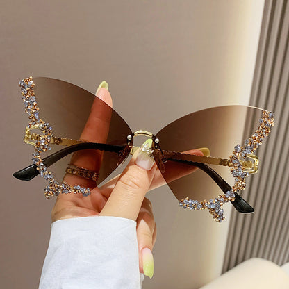 Luxury Diamond Butterfly Sunglasses Women Brand Y2K Vintage Rimless Oversized Sun Glasses Ladies Eyewear Shades touchydesign