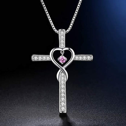 Infinity Love God We Trust Christian Cross Birthstone Crystal Pendant Necklace Colour Gems Zircon Heart Necklace Women Jewelry touchydesign