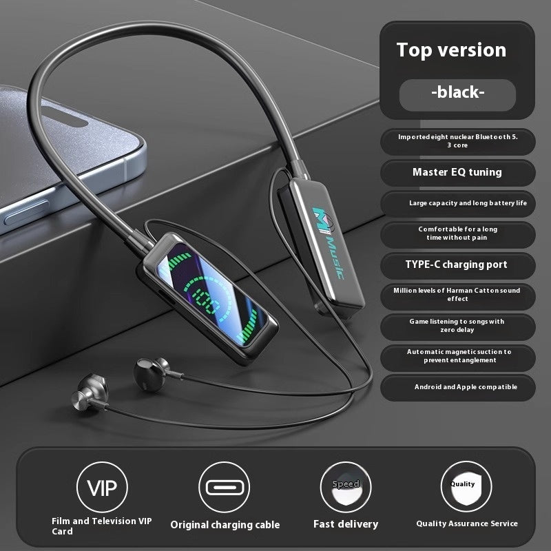 Neck-mounted Wireless Noise Reduction Digital Display Ultra Bluetooth Headset