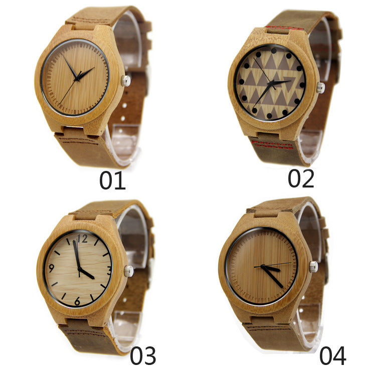 Casual Business Bamboo Leather Strap Watch touchydesign