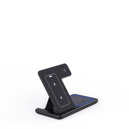 15W 3-in-1 LED Fast Wireless Charger Stand - Foldable Charging Station for Smartphones, iWatch, and AirPods Pro