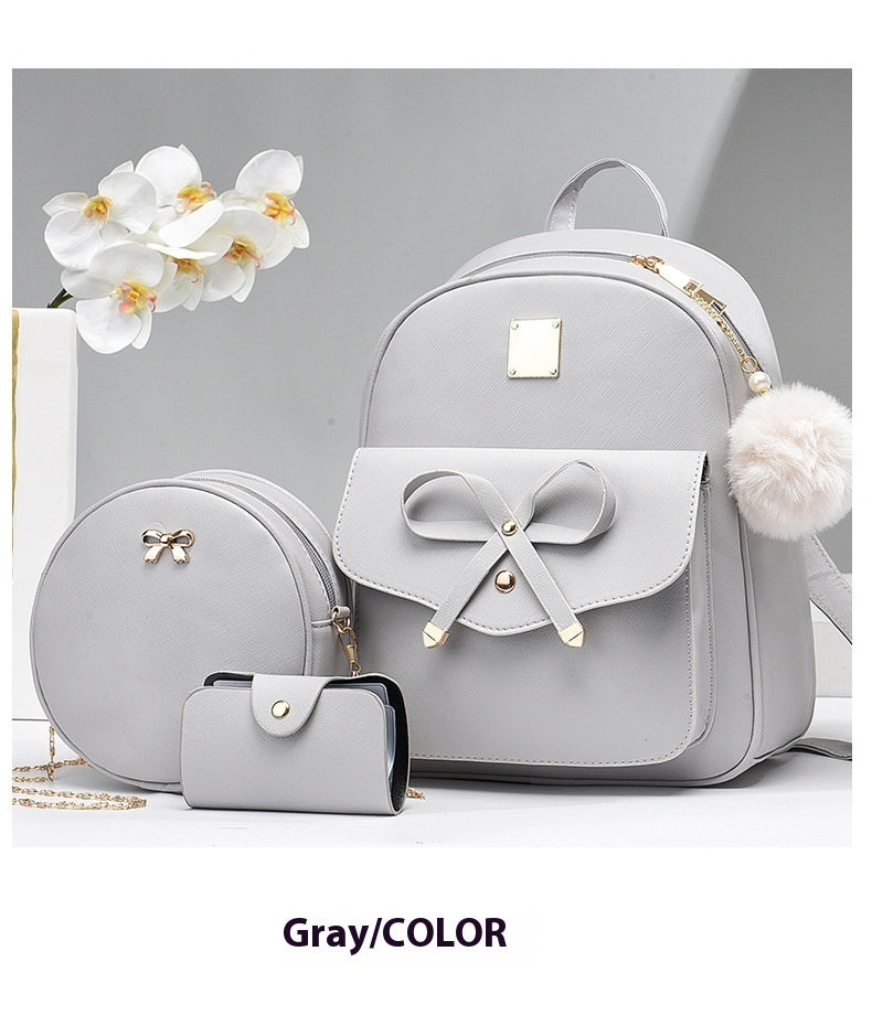 Fashion Women's Bags PU Bow Composite Bag Young Girl Student Cute Shoulders Backpack Crossbody Bags Coin Purse 3pcs Set touchydesign