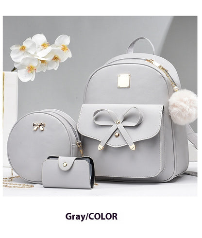 Fashion Women's Bags PU Bow Composite Bag Young Girl Student Cute Shoulders Backpack Crossbody Bags Coin Purse 3pcs Set touchydesign