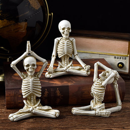 Halloween horror yoga skull skeleton resin ornaments, perfect for spooky desktop decorations or eerie home decor, featuring detailed skeleton modeling