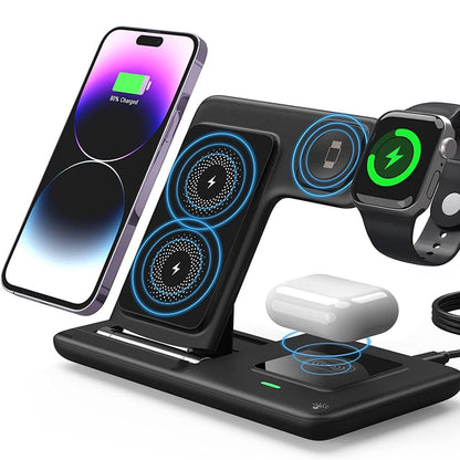 Three-in-one Wireless Charger Foldable Twin Coil 15W Fast Charge