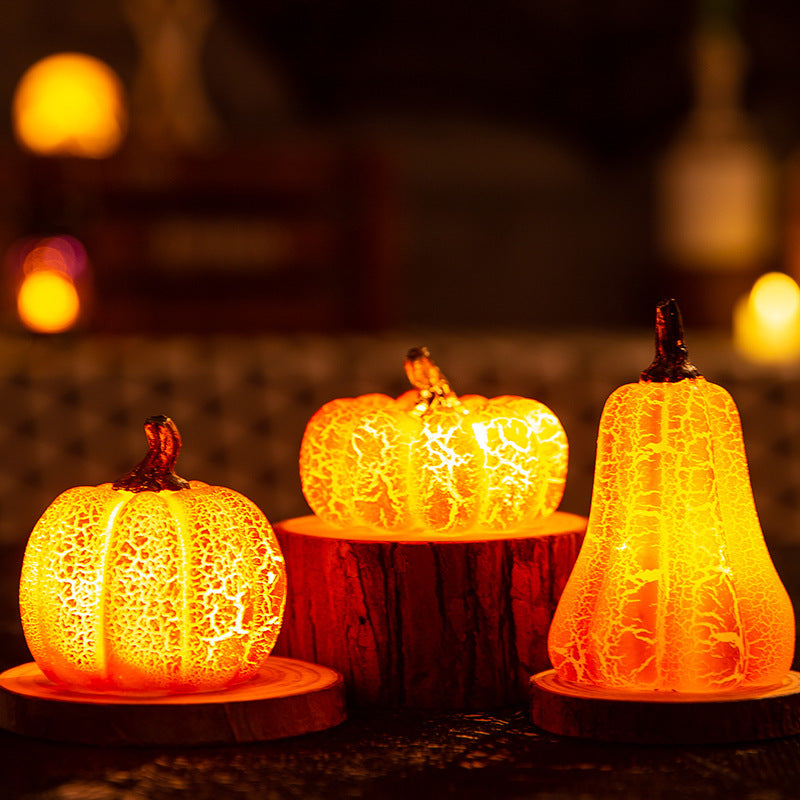 "2024 Halloween Pumpkin Lantern - Realistic Resin Pumpkin LED Candle Lamp - Luminous Halloween Decor for Spooky Atmosphere"