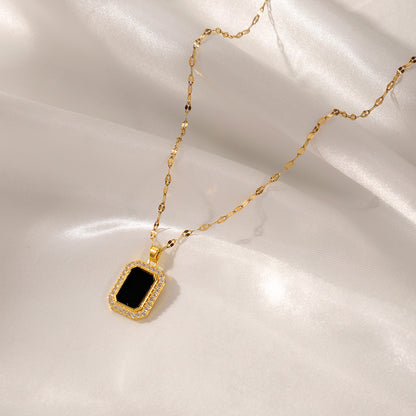 Black Square Brand Zircon Necklace With A Female Fashion Niche Design, Square Simple And Versatile Collarbone Chain touchydesign