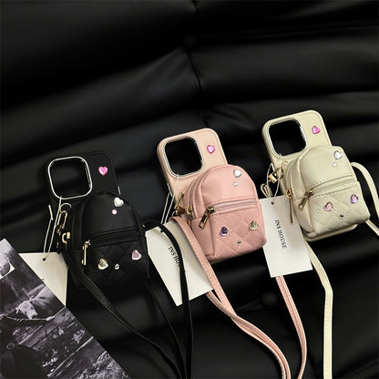 Cute light luxury crossbody wallet phone case for Apple iPhone with removable shoulder strap – stylish and functional tech accessory.