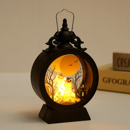 Vintage-style Halloween Portable Storm Lantern with flickering candlelight, ideal for Halloween parties and outdoor decorations."