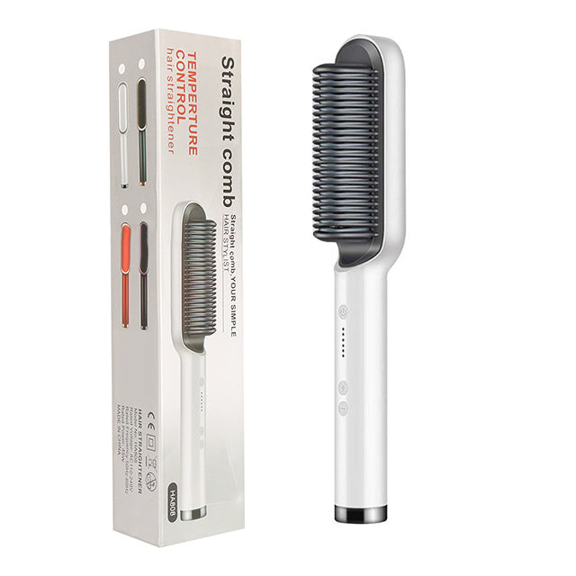 2-in-1 hair straightener and curling comb with negative ion technology. Dual-purpose electric hair brush for smooth, shiny hair and versatile styling."