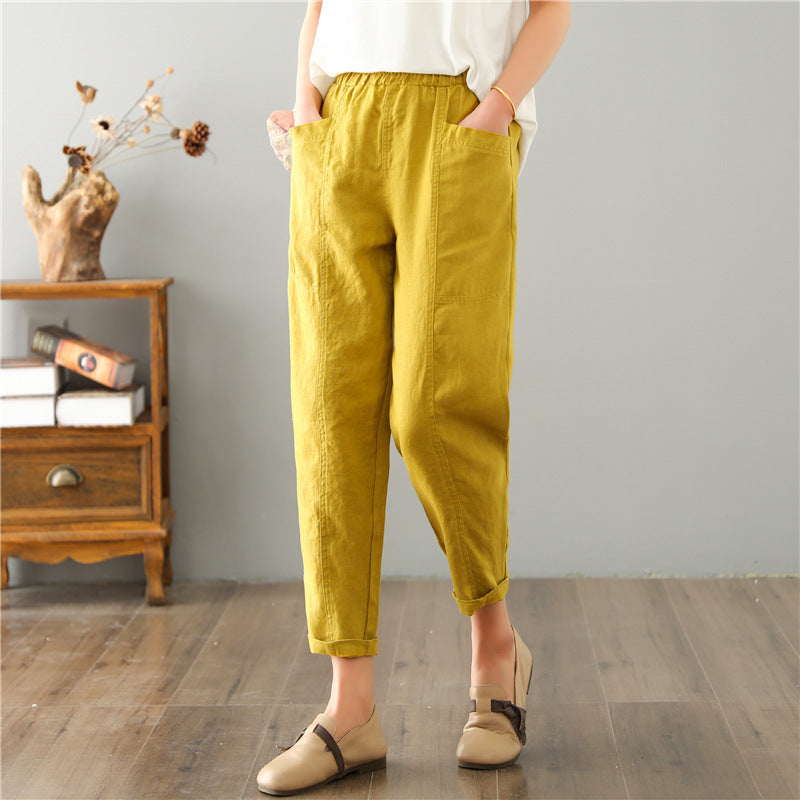 "Women's Linen High Waist Loose Casual Pants - Comfortable and Stylish Leisure Trousers for Relaxed Everyday Wear."