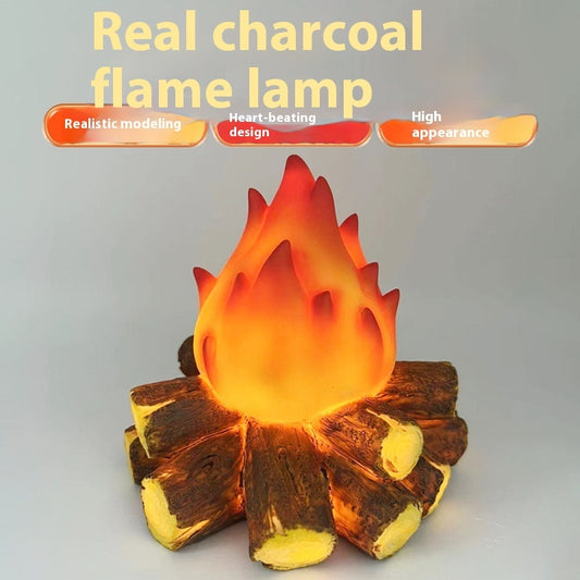 "LED Charcoal Flame Lamp with Realistic Flame Effect"