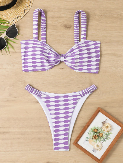 Sexy Striped Print Bikini Summer Beach Swimsuit Set Womens Clothing