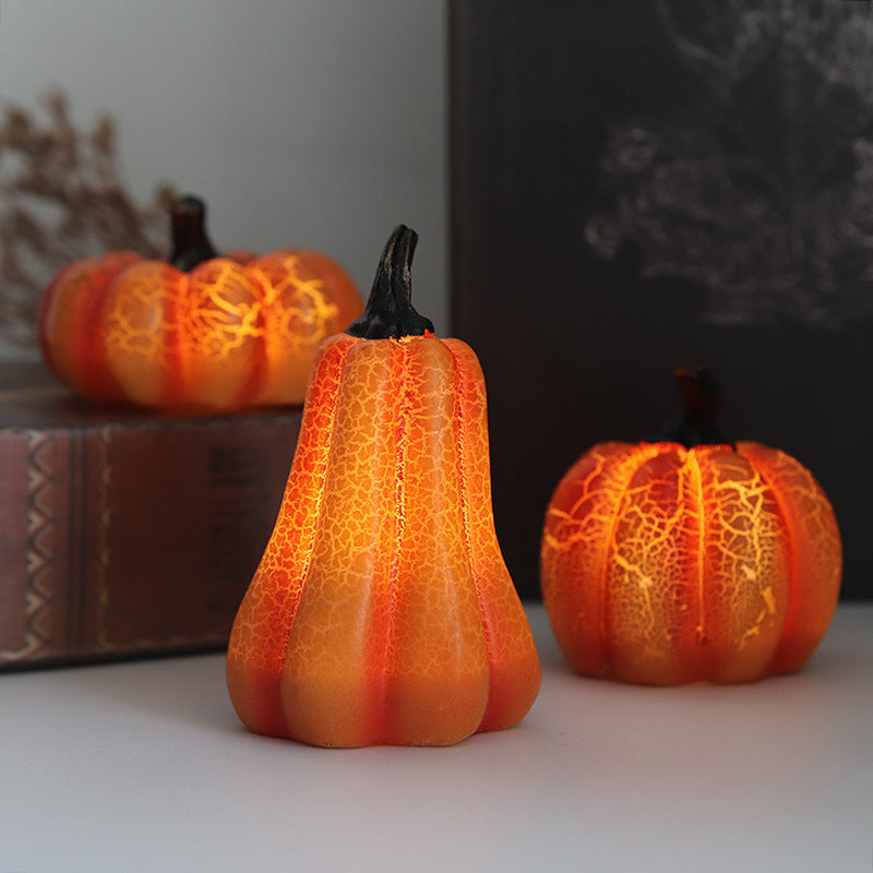 "2024 Halloween Pumpkin Lantern - Realistic Resin Pumpkin LED Candle Lamp - Luminous Halloween Decor for Spooky Atmosphere"