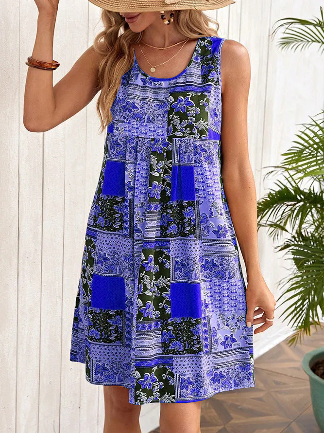 European And American Sleeveless Printed Dress touchydesign