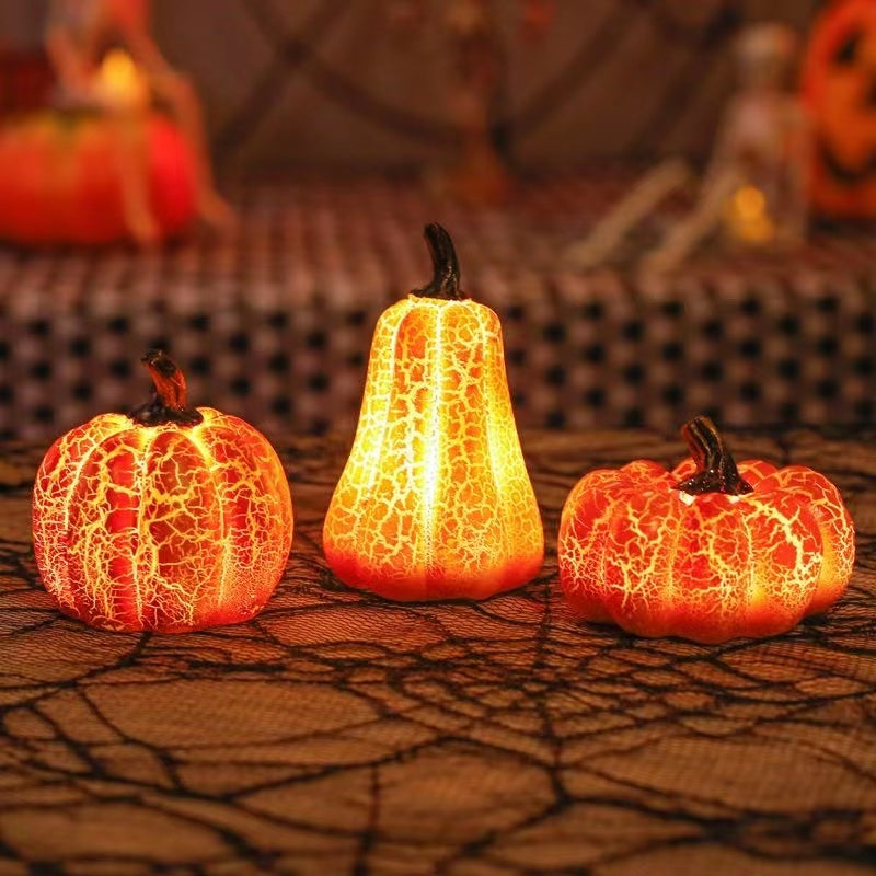 "2024 Halloween Pumpkin Lantern - Realistic Resin Pumpkin LED Candle Lamp - Luminous Halloween Decor for Spooky Atmosphere"