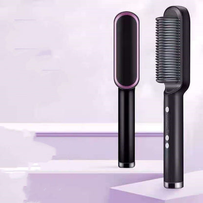 2-in-1 hair straightener and curling comb with negative ion technology. Dual-purpose electric hair brush for smooth, shiny hair and versatile styling."