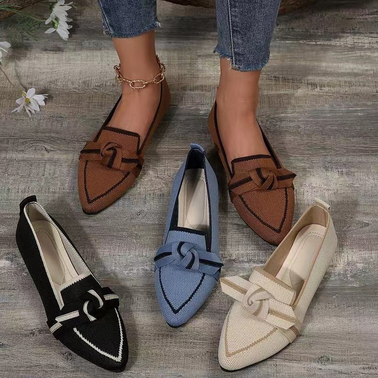 "Fashion Women's Pointed Toe Bow Flats - Woven Slip-On Breathable Summer Shoes"