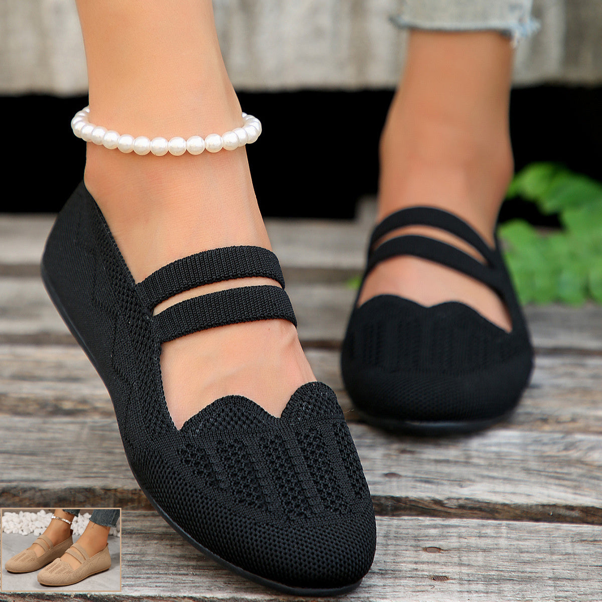 Women's Casual Mesh Flats - Low-Cut Round Toe Slip-On Knit Shoes in Lightweight Breathable Material