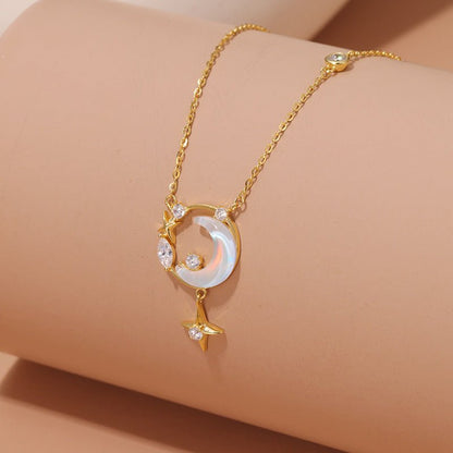 925 Sterling Silver Star Moon Necklace Women's Light Luxury Minority Clavicle Chain - touchydesign