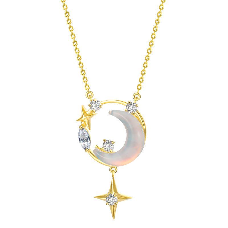 925 Sterling Silver Star Moon Necklace Women's Light Luxury Minority Clavicle Chain - touchydesign