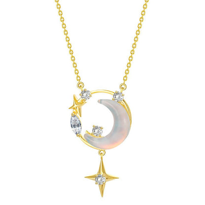 925 Sterling Silver Star Moon Necklace Women's Light Luxury Minority Clavicle Chain - touchydesign