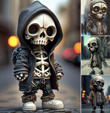 "Halloween cool skeleton figurines, resin skeleton dolls for home decor, spooky Halloween ornaments, detailed skeleton decorations, eerie Halloween collectibles."