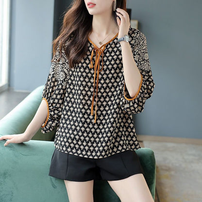 Women's Commuter Half Sleeve Lace Printing Chiffon Shirt