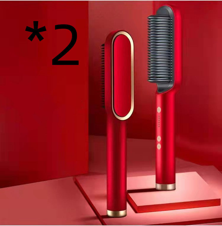 2-in-1 hair straightener and curling comb with negative ion technology. Dual-purpose electric hair brush for smooth, shiny hair and versatile styling."