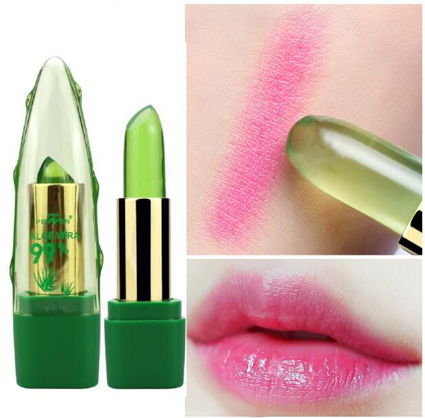 Aloe vera gel color-changing lipstick gloss - moisturizing lip balm with anti-drying properties and fine-grain texture for smooth lip care.