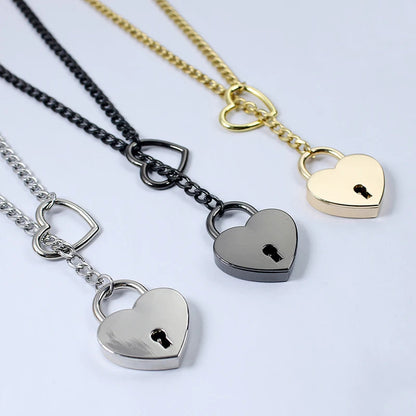 Adjustable heart-shaped lock necklace with key, rock style