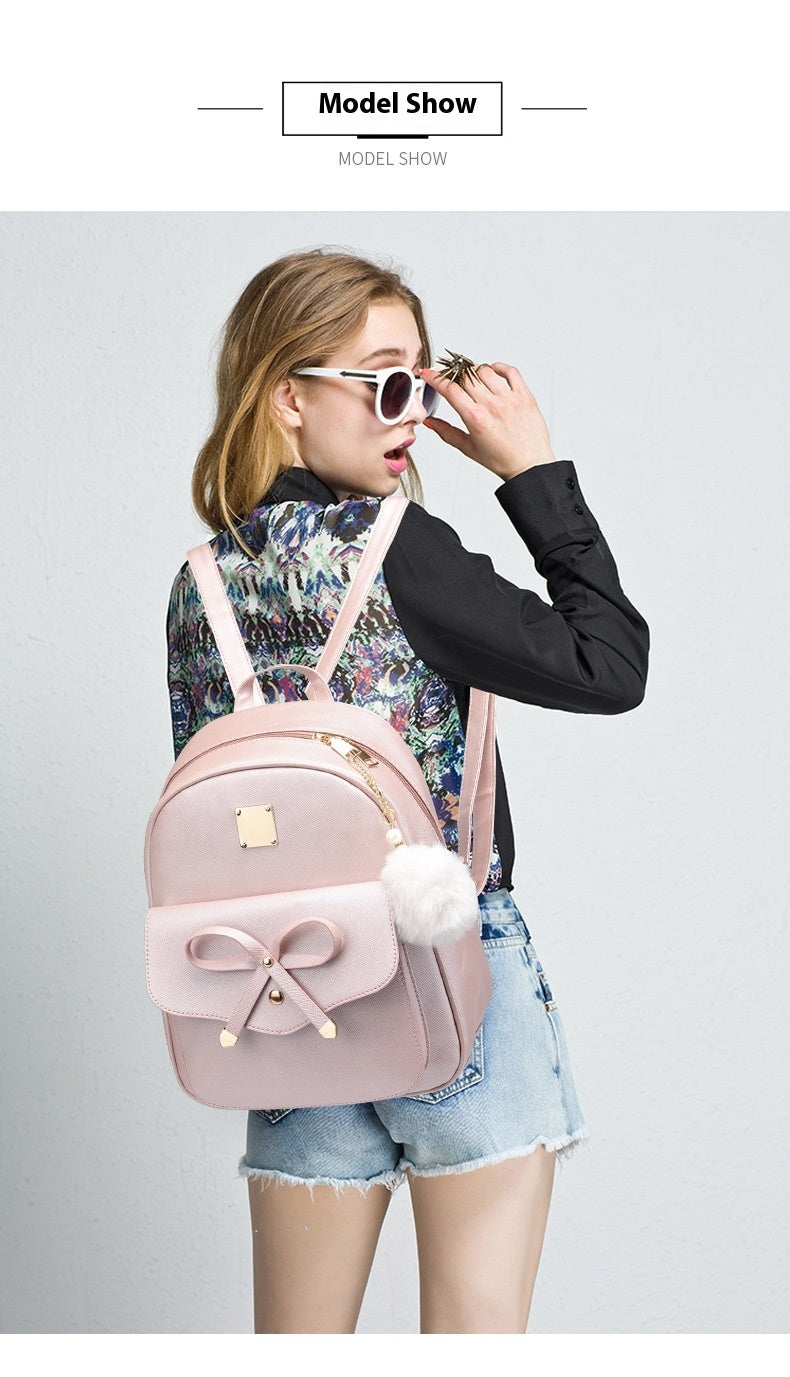 Fashion Women's Bags PU Bow Composite Bag Young Girl Student Cute Shoulders Backpack Crossbody Bags Coin Purse 3pcs Set touchydesign