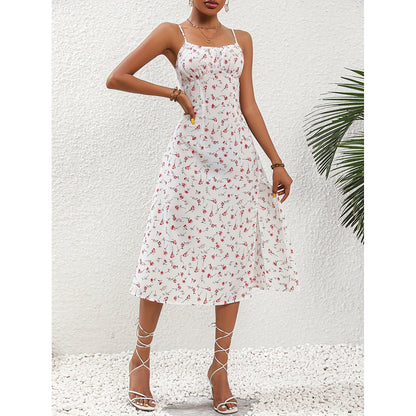 New Polka Dot Print Suspender Dress Summer Sexy Slit Long Dresses For Womens Clothing touchydesign