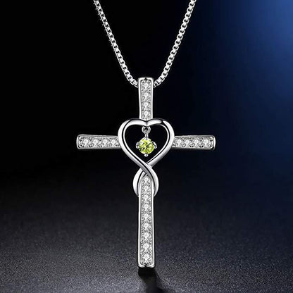 Infinity Love God We Trust Christian Cross Birthstone Crystal Pendant Necklace Colour Gems Zircon Heart Necklace Women Jewelry touchydesign