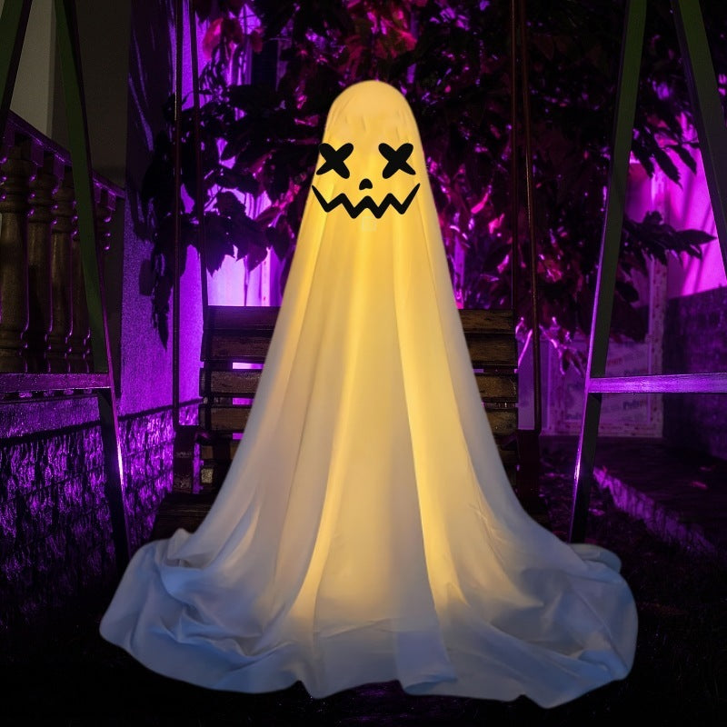 "Ghost Halloween decorations for front porch and courtyard, spooky outdoor decor, haunting ghost figures, Halloween yard decorations, eerie Halloween setup."