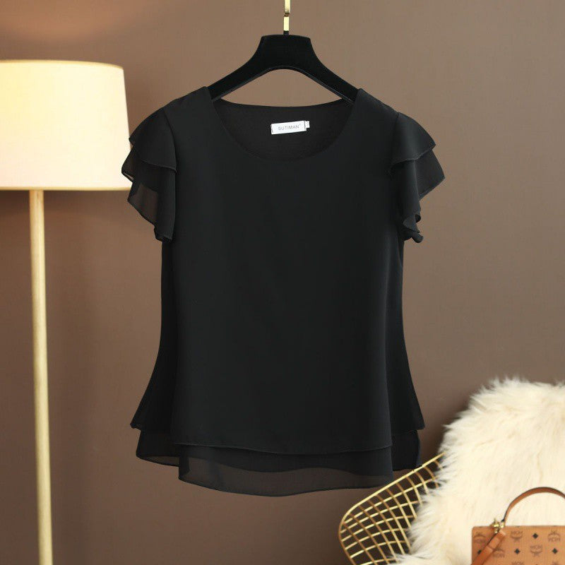 Chiffon Top T-shirt Loose-fitting Western Style Blouse touchydesign