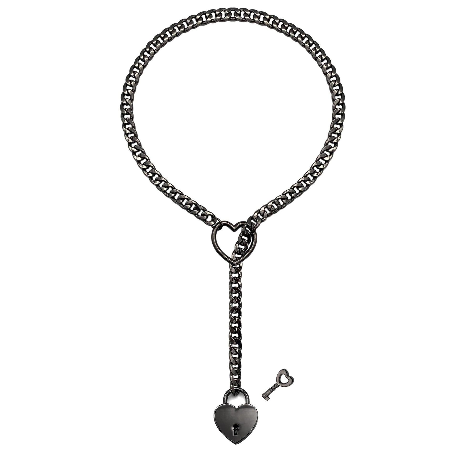 Adjustable heart-shaped lock necklace with key, rock style